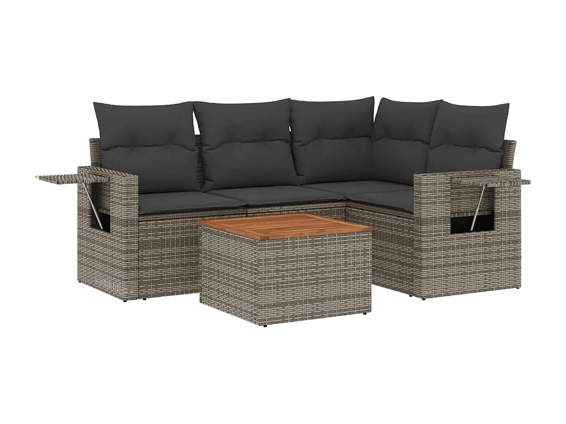 Salon de jardin 5 pcs avec coussins gris résine tressée FR48752