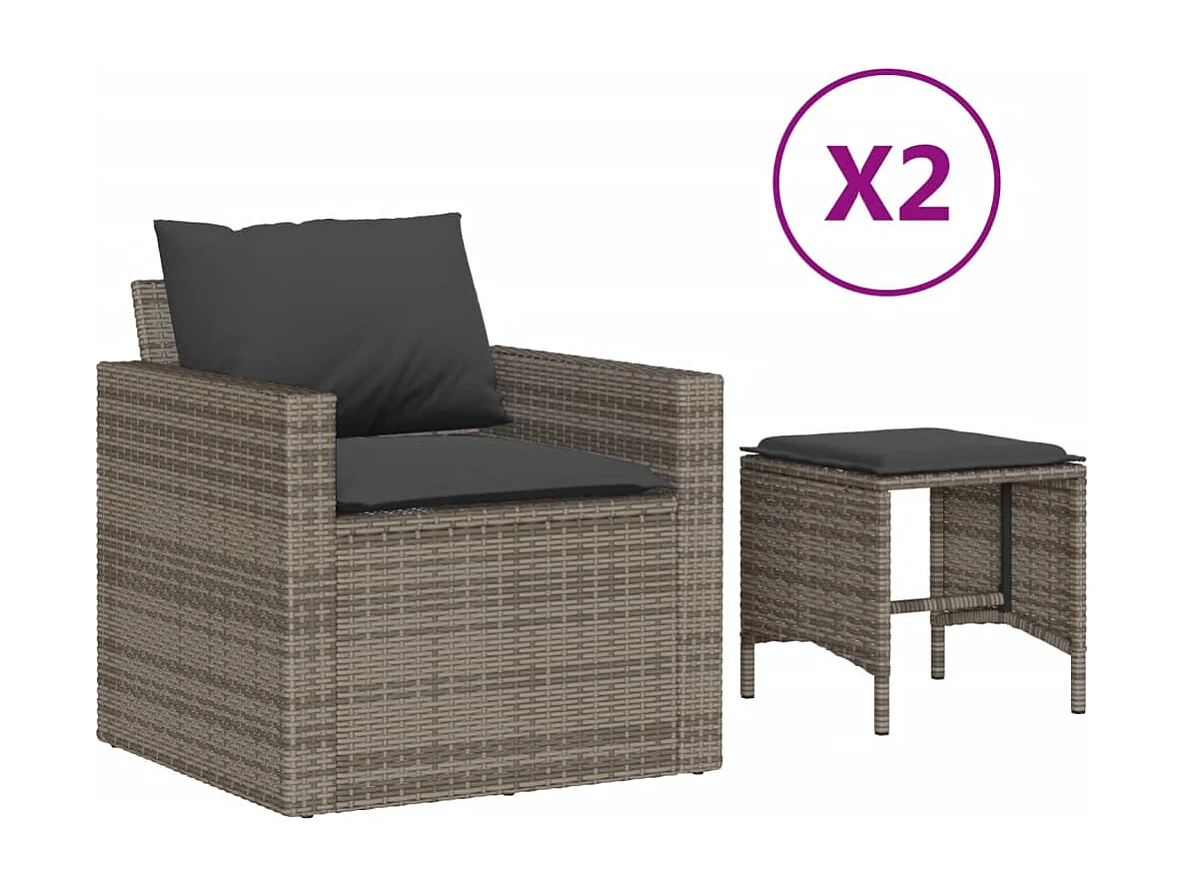 4-delige Loungeset met kussens poly rattan grijs BE745638