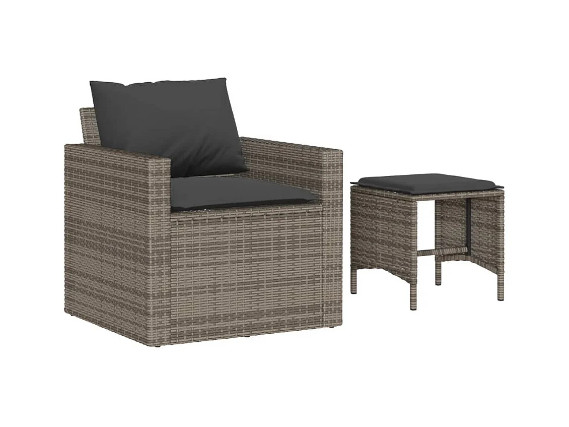 Salon de jardin 4 pcs avec coussins gris résine tressée FR53439