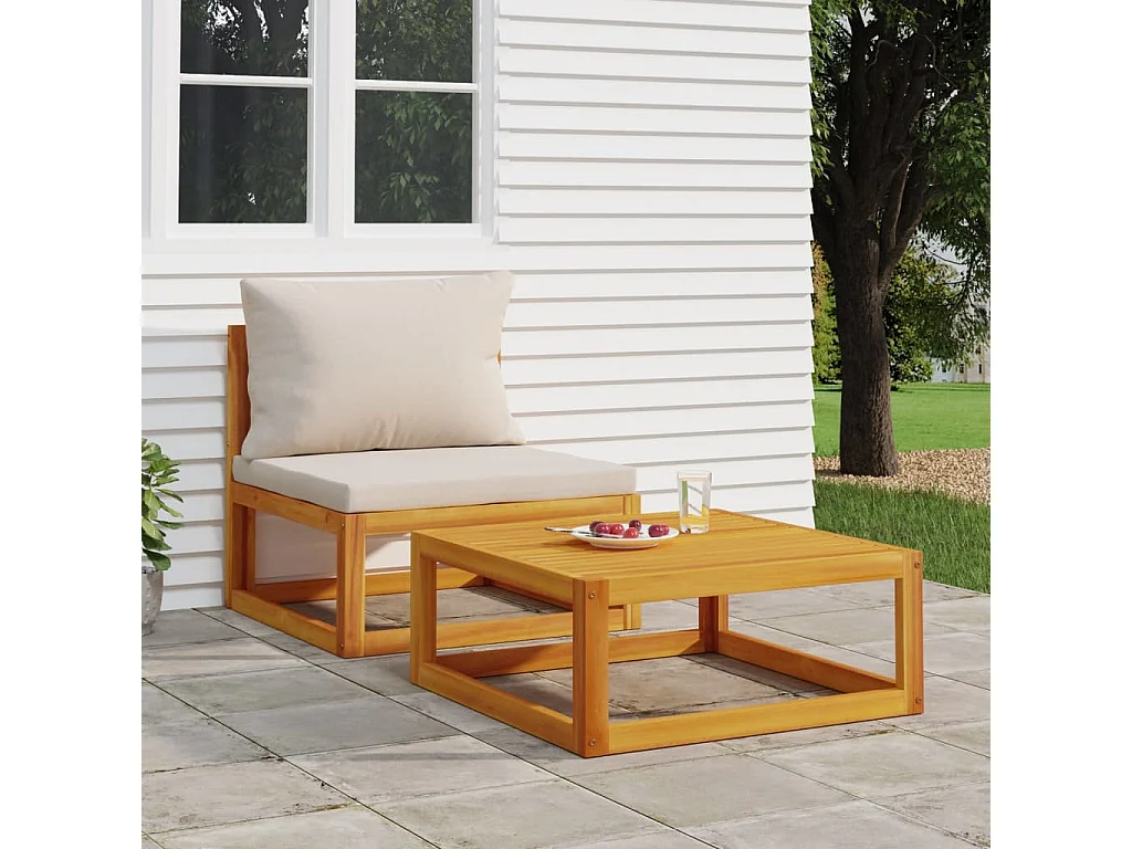 Salon de jardin avec coussins 2 pcs bois massif acacia FR12218