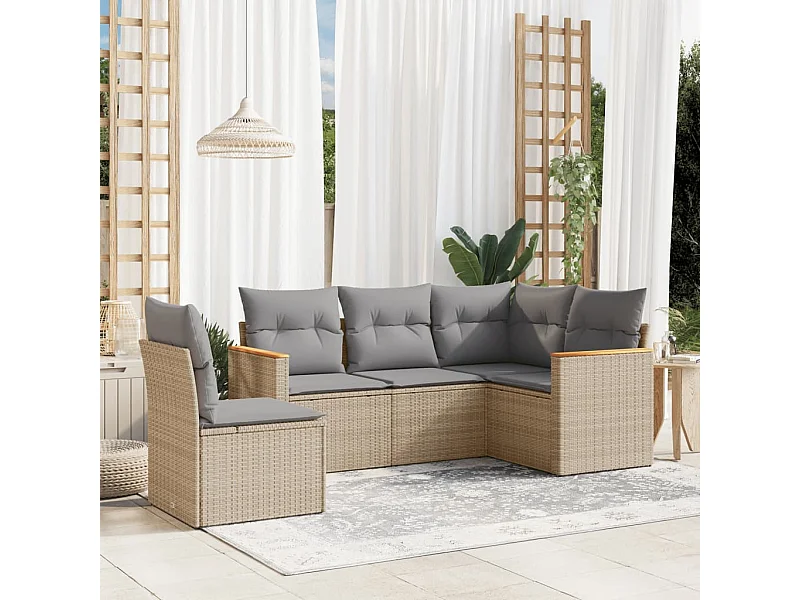 Salon de jardin avec coussins 5 pcs beige résine tressée FR70005