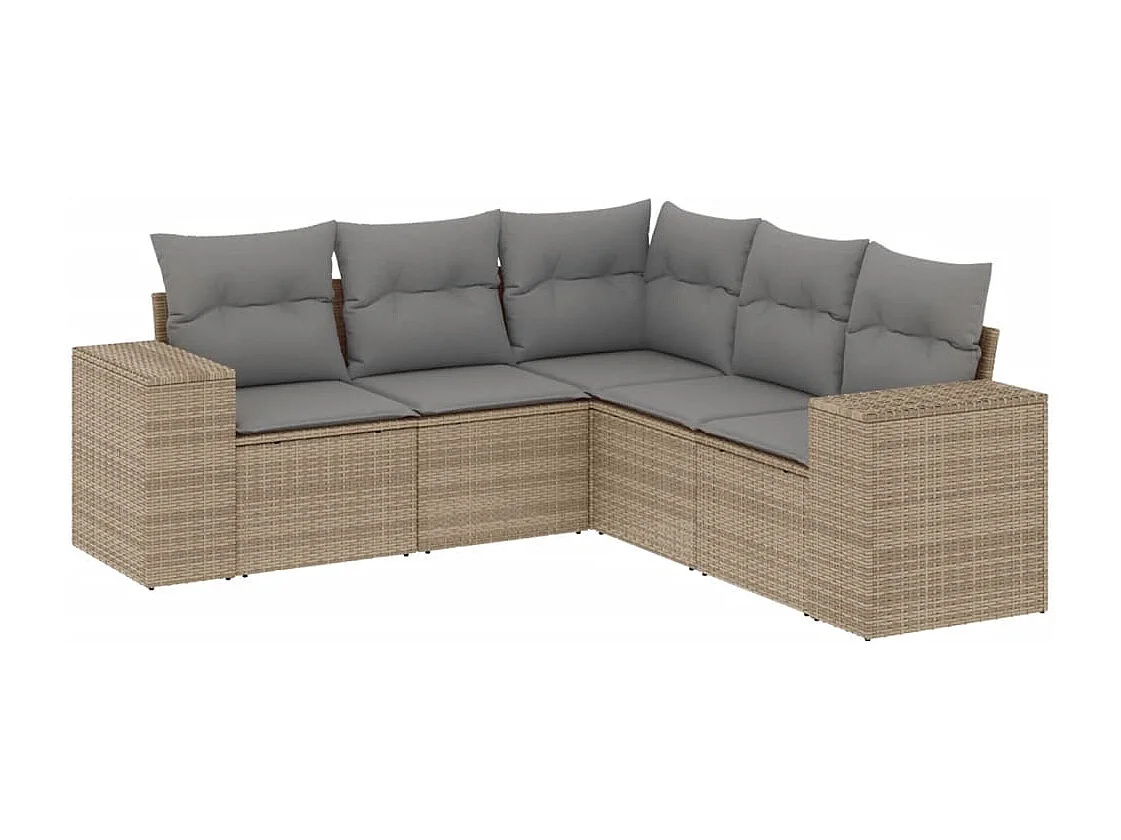 5 pcs conjunto de sofás p/ jardim com almofadões vime PE bege PT111511