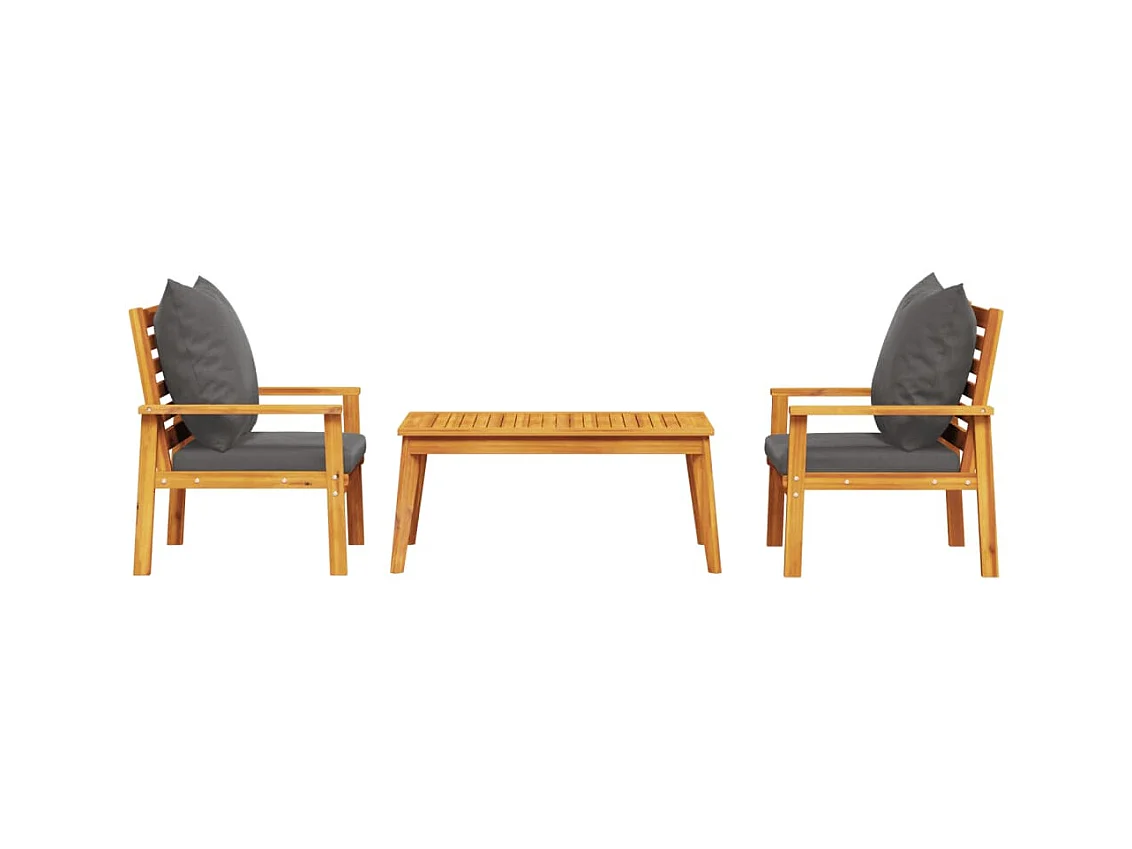 Salon de jardin 3 pcs avec coussins bois massif d'acacia FR82571
