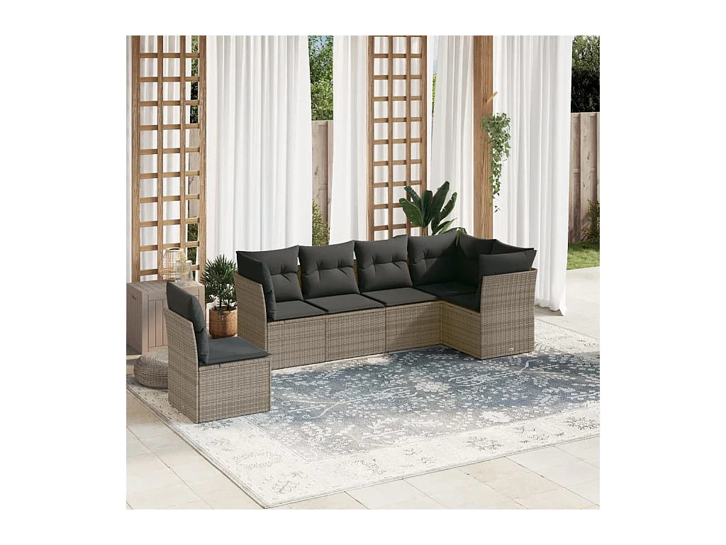 6 pcs conjunto sofás de jardim com almofadões vime cinzento PT128956