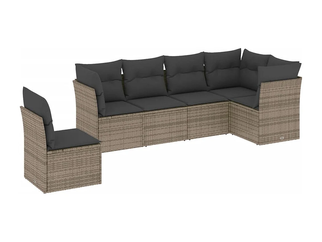 6 pcs conjunto sofás de jardim com almofadões vime cinzento PT128956