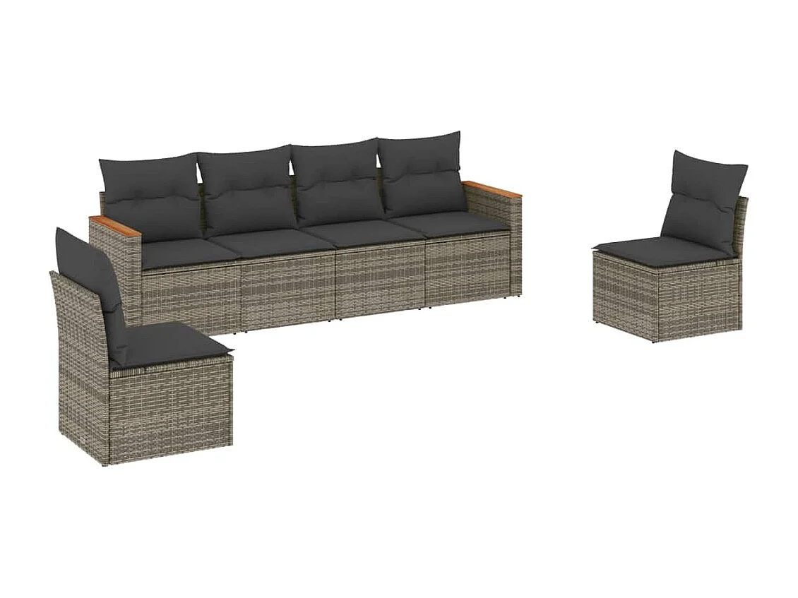 6 pcs conjunto sofás de jardim com almofadões vime cinzento PT150559