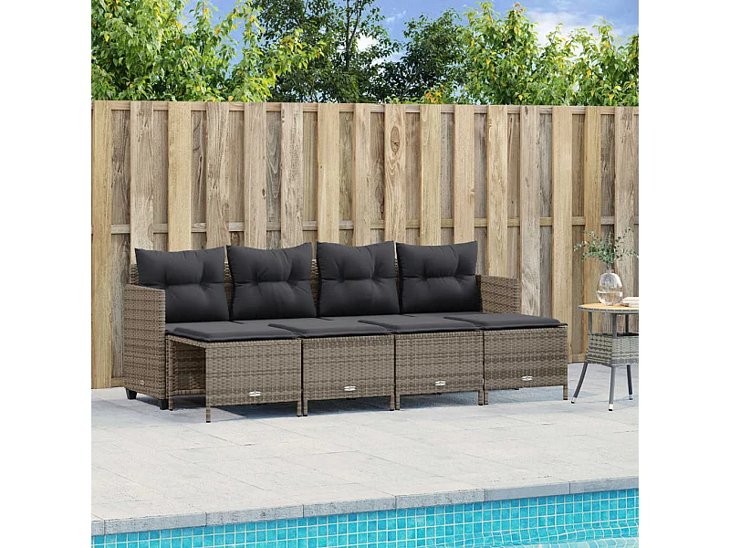 5 pcs conjunto sofás de jardim c/ almofadões vime PE cinzento PT771937