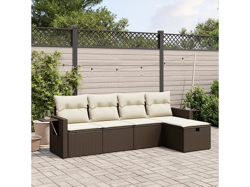 Salon de jardin avec coussins 5 pcs marron résine tressée FR36520