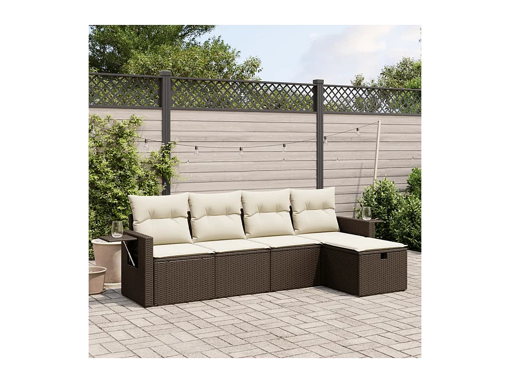 Salon de jardin avec coussins 5 pcs marron résine tressée FR36520