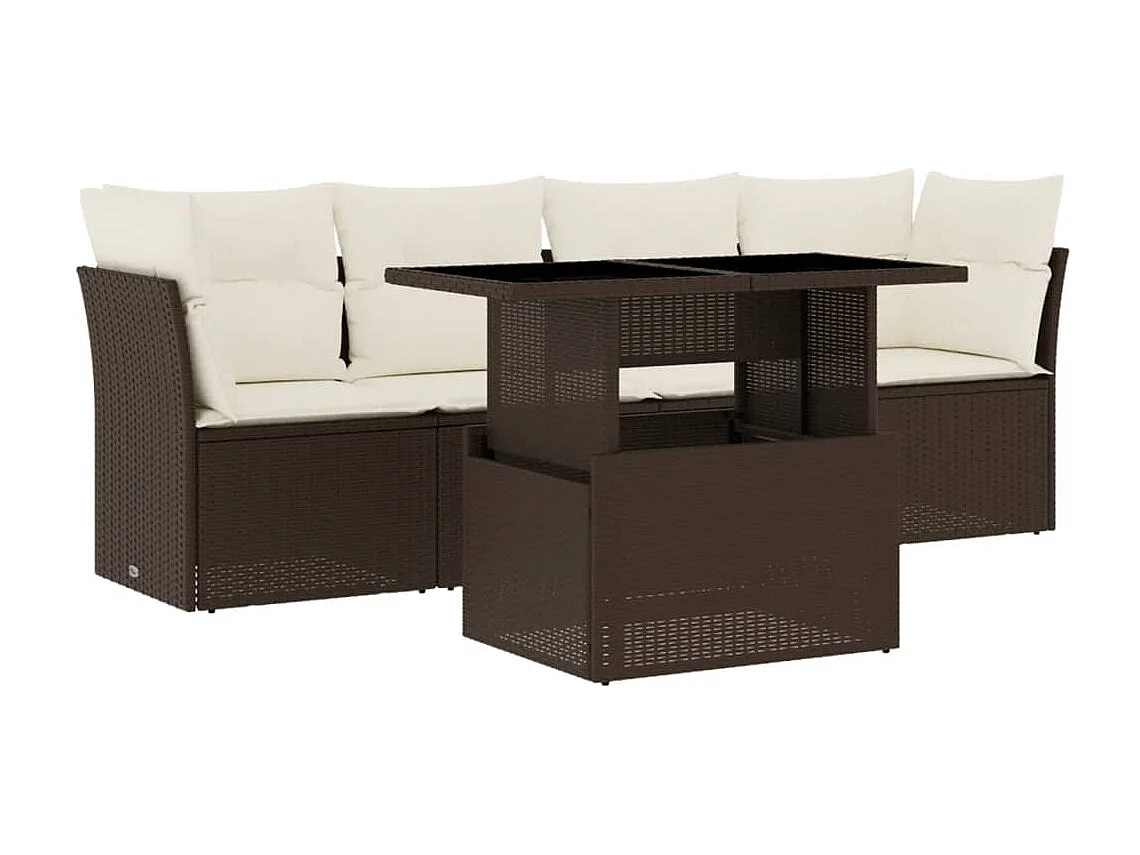 5 pcs conjunto sofás p/ jardim c/ almofadões vime PE castanho PT245499