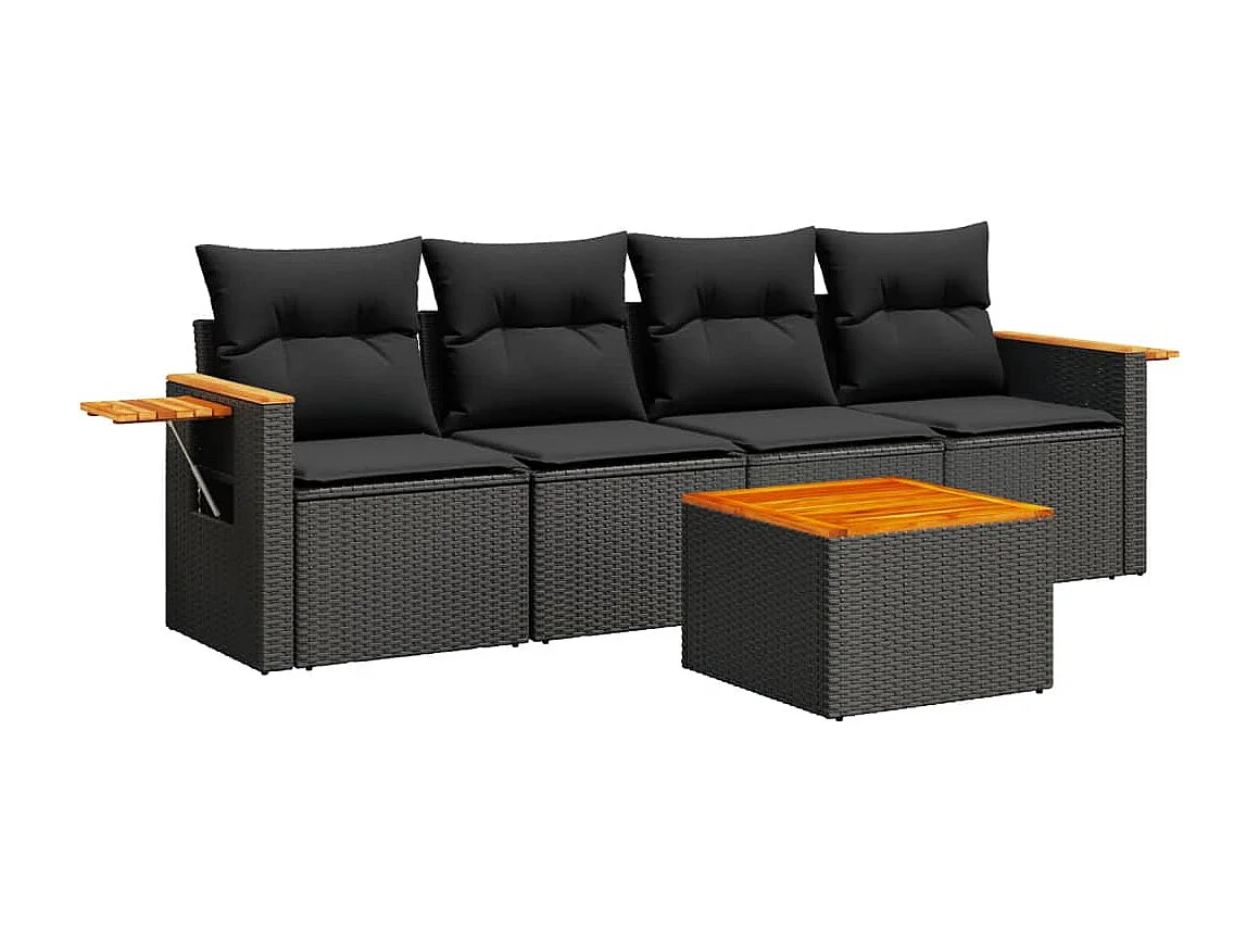 Salon de jardin 5 pcs avec coussins noir résine tressée FR41589