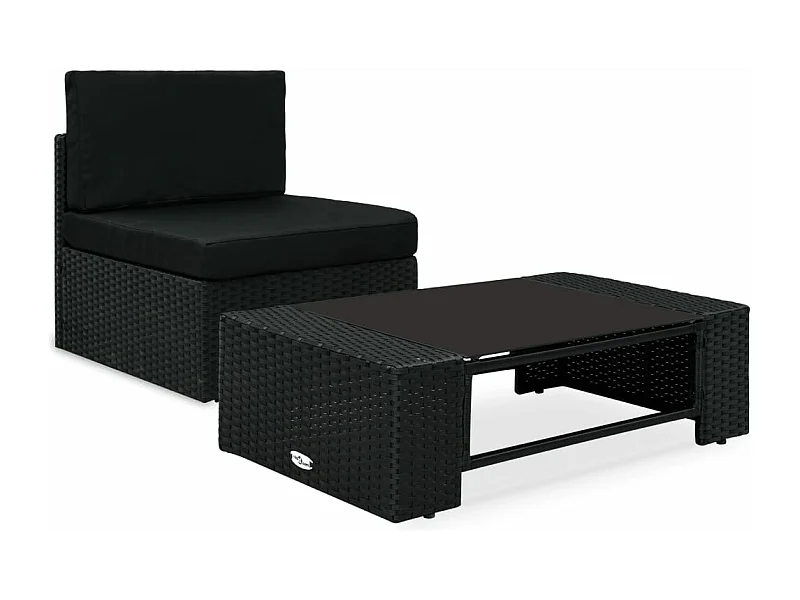 2 pcs conjunto lounge para jardim vime PE preto PT124150