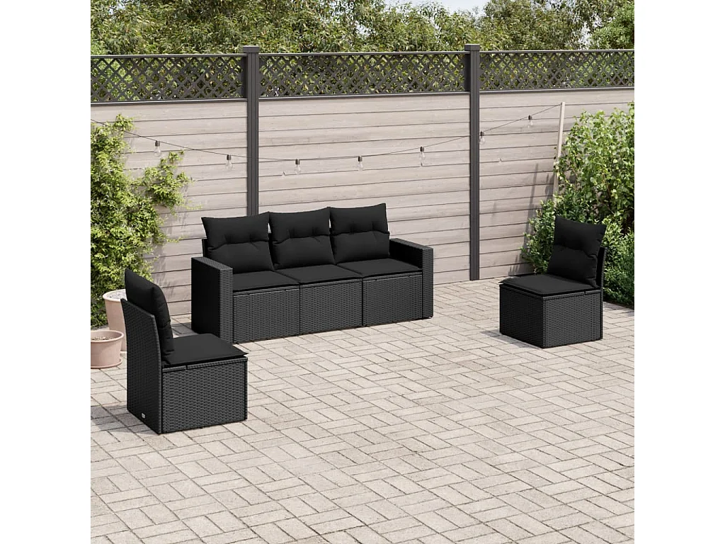 Salon de jardin 5 pcs avec coussins noir résine tressée FR61281