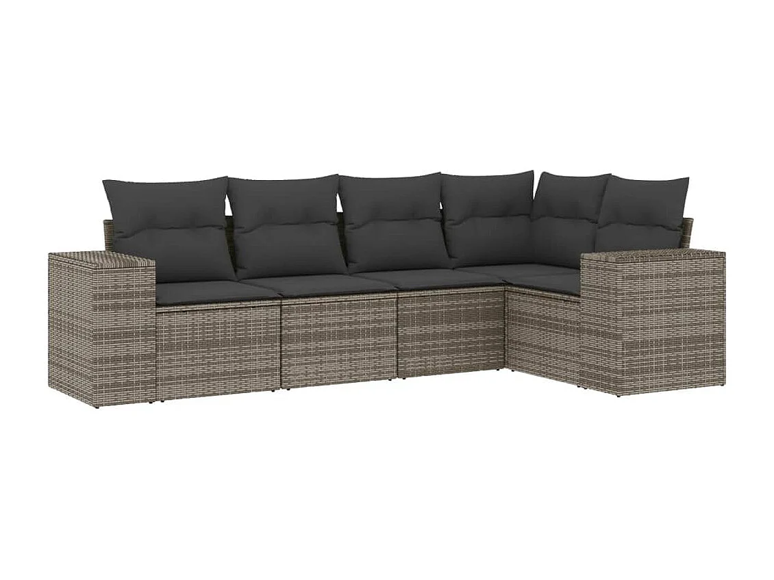 Salon de jardin 5 pcs avec coussins gris résine tressée FR93596