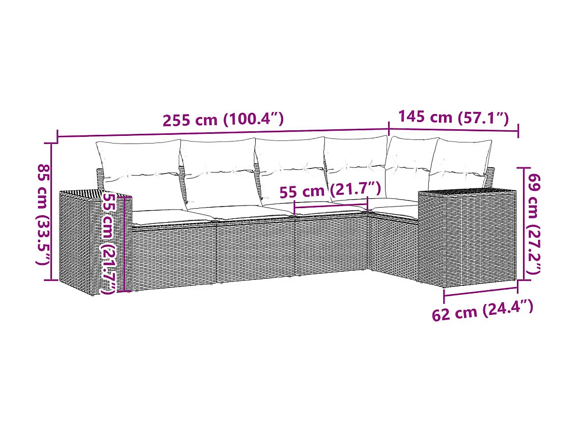 Salon de jardin 5 pcs avec coussins gris résine tressée FR93596