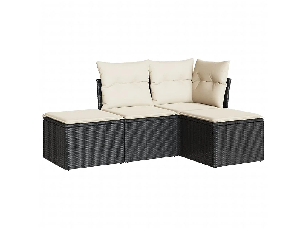 4-delige Loungeset met kussens poly rattan zwart BE345007