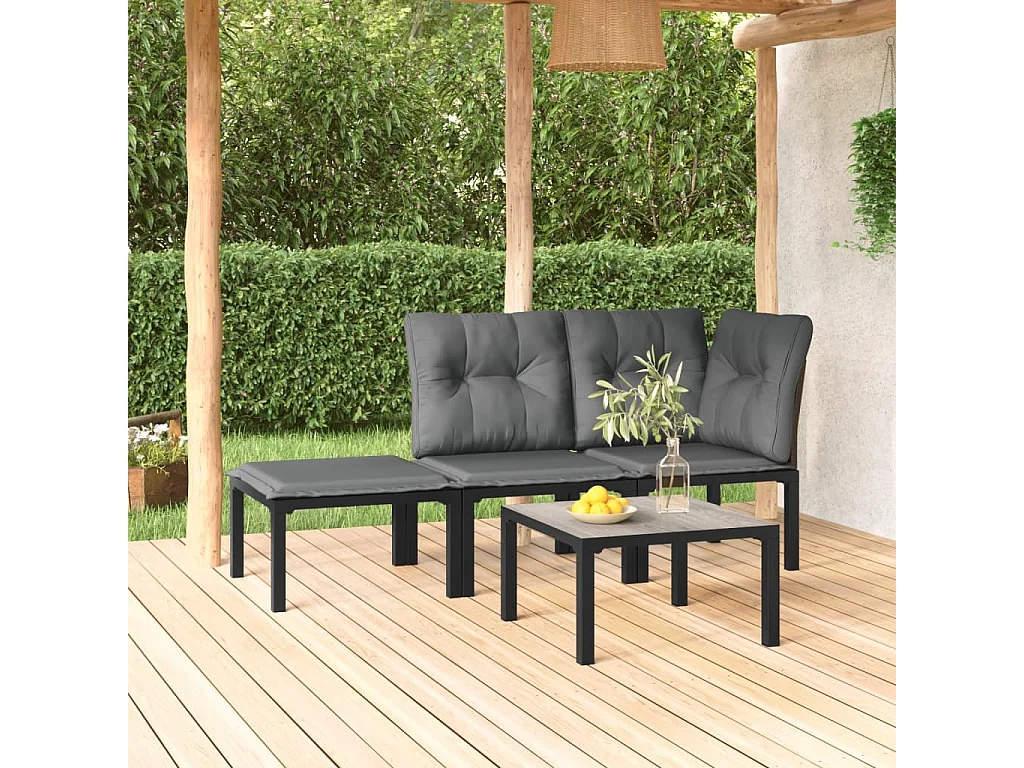 4 pcs conjunto lounge de jardim vime PE preto e cinzento PT420106