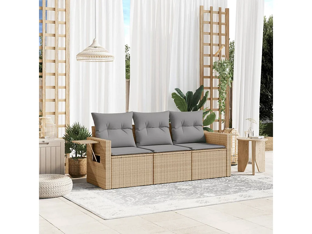 Salon de jardin avec coussins 3 pcs beige résine tressée FR99385