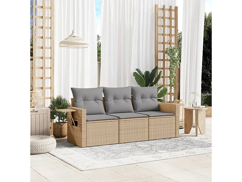 Salon de jardin avec coussins 3 pcs beige résine tressée FR99385