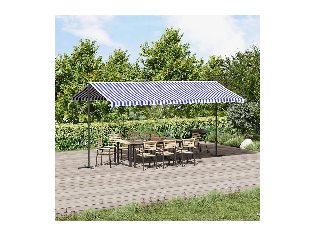 Auvent autoportant bleu et blanc 500x300 cm tissu et acier FR66968