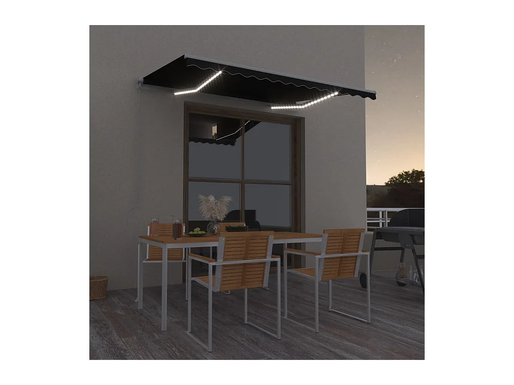Auvent manuel rétractable avec LED 300x250 cm Anthracite FR85095