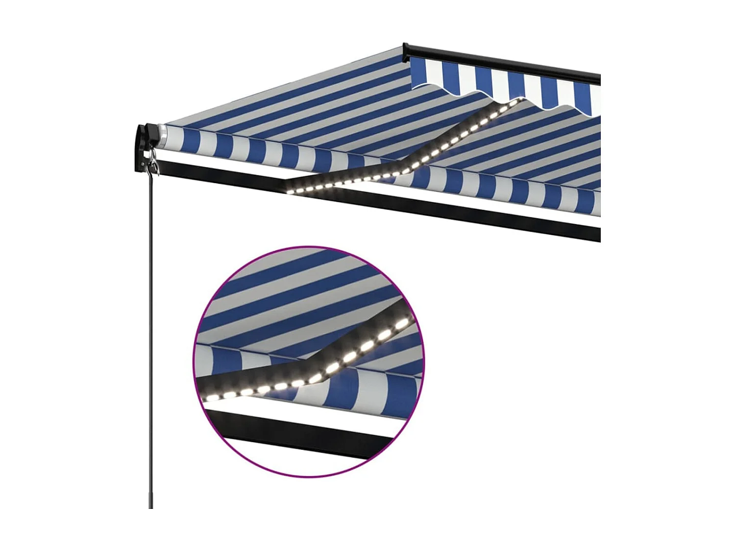 Auvent manuel rétractable avec LED 350x250 cm Bleu et blanc FR28063