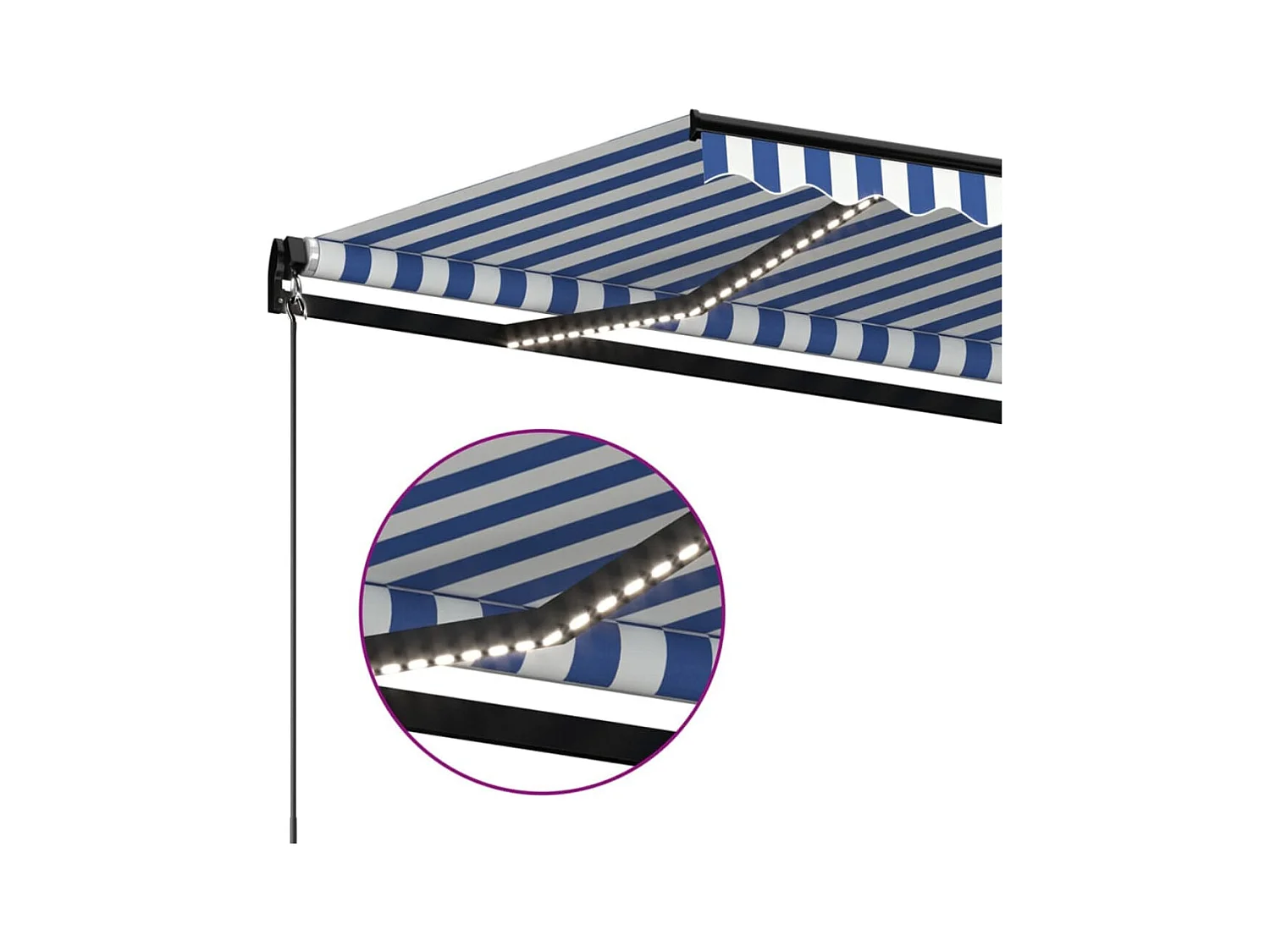 Auvent manuel rétractable avec LED 350x250 cm Bleu et blanc FR28063