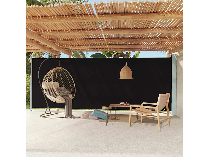 Toldo lateral retráctil de jardín negro 200x600 cm ES512723