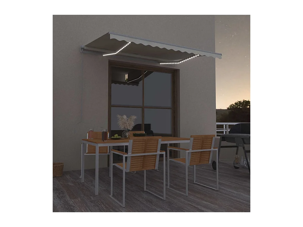 Auvent manuel rétractable avec LED 300x250 cm Crème FR78565