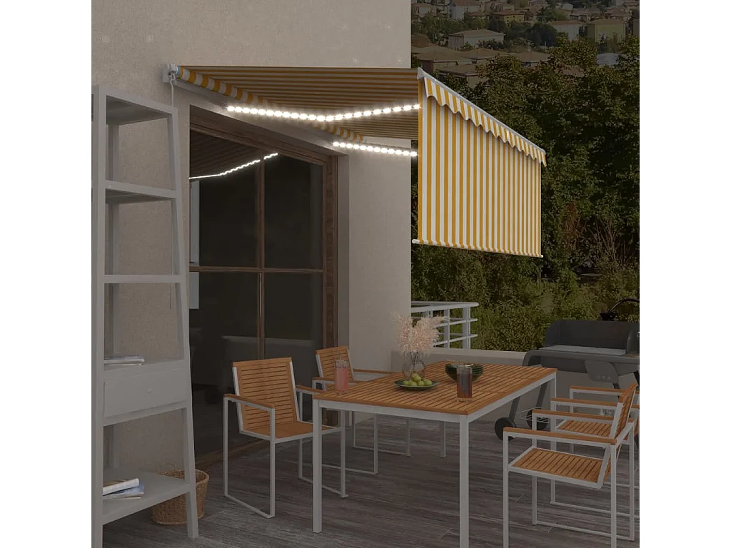 Auvent manuel rétractable avec store LED 3x2,5 m Jaune et blanc FR37790