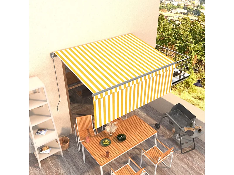 Auvent manuel rétractable avec store 3x2,5 m Jaune et blanc FR56361