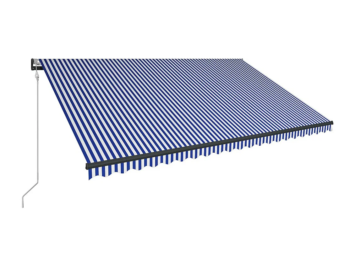 Auvent avec capteur de vent et LED 500x300 cm Bleu et blanc FR29290