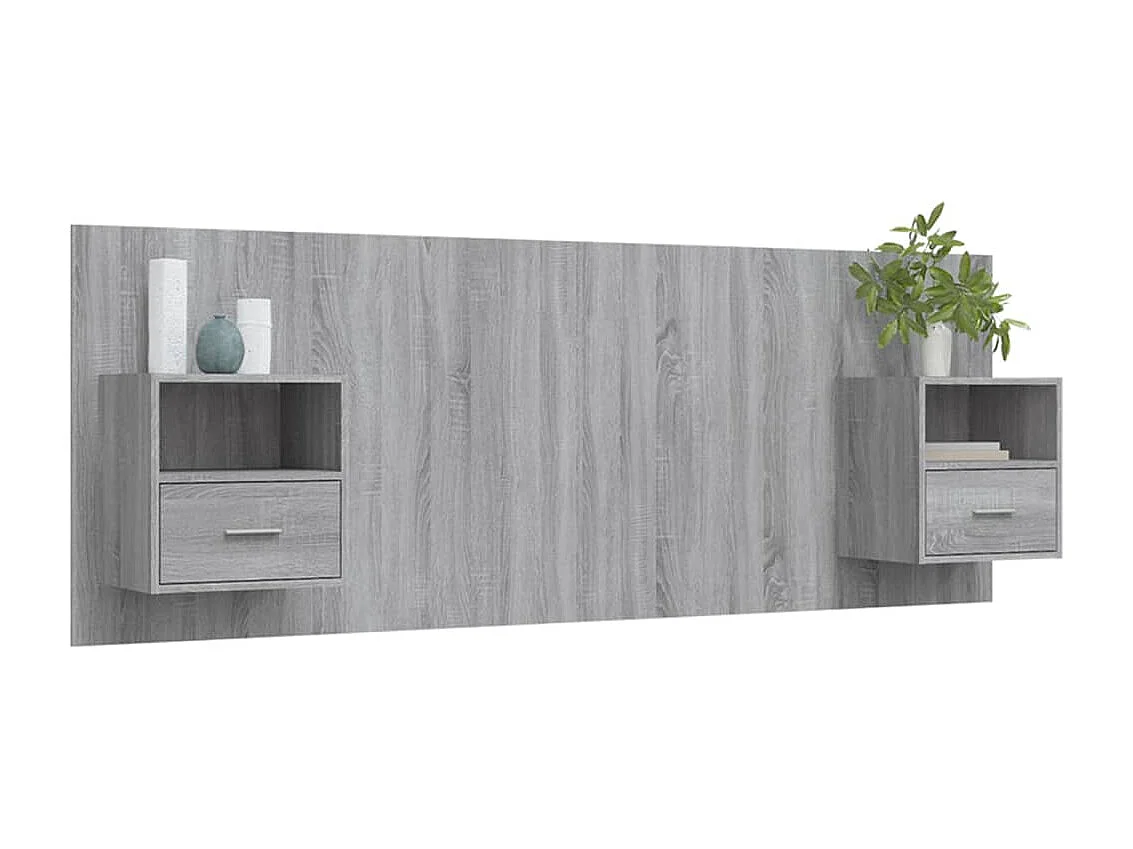 Cabeceira cama + armários madeira processada sonoma cinzento PT983200