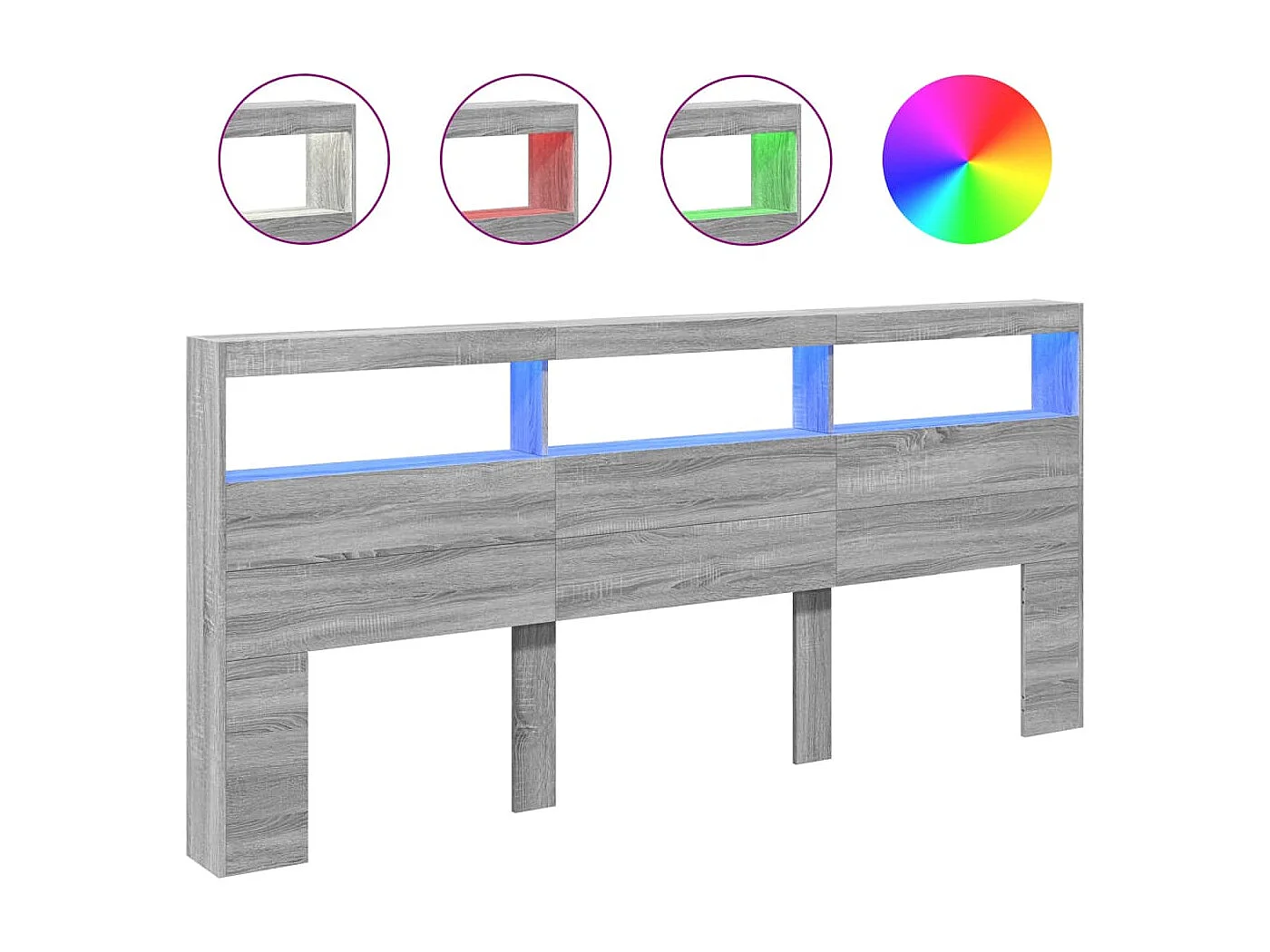 Cabecero de cama con luz LED gris Sonoma 220x17x102 cm ES883704