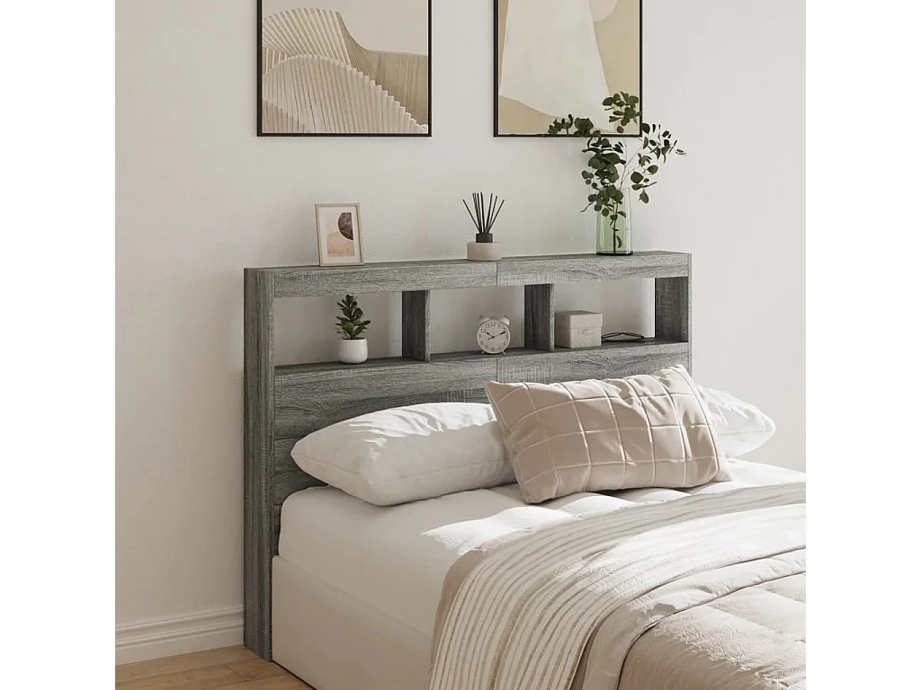 Armoire tête de lit avec LED sonoma gris 140x17x102 cm FR81127