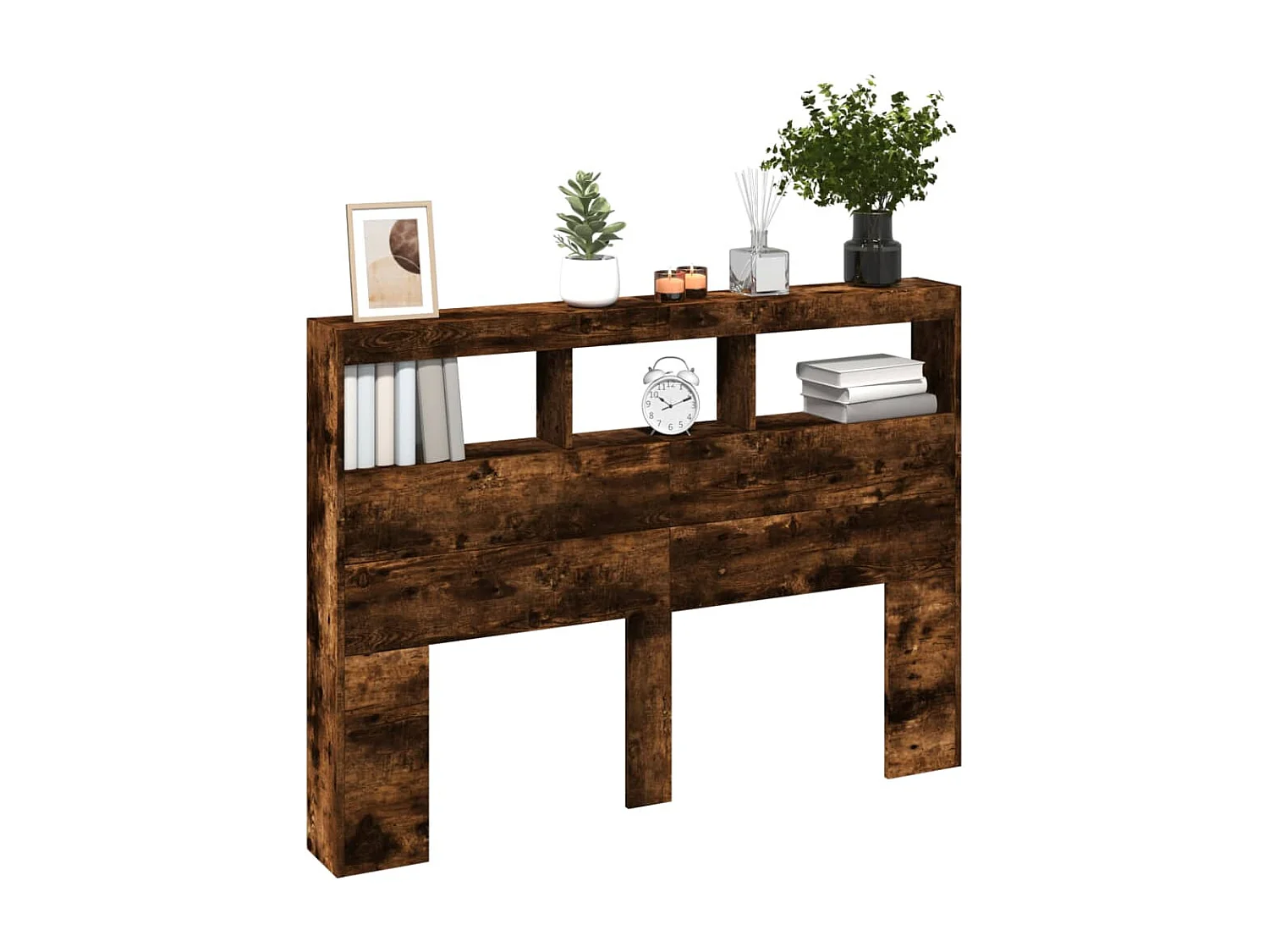 Armoire tête de lit avec LED chêne fumé 140x17x102 cm FR55994