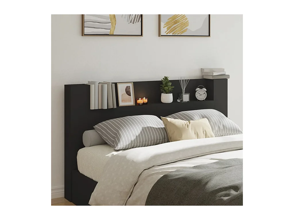 Testiera | Testata del letto con Contenitore a LED Nera 180x16,5x103,5 cm