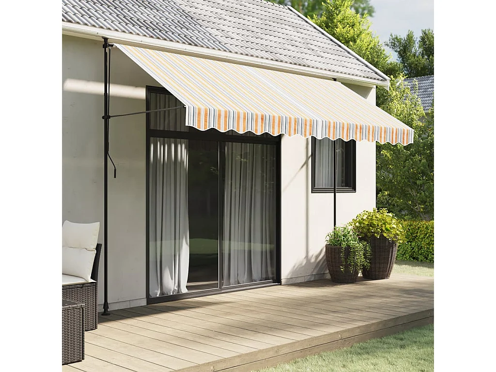 Tissu de remplacement pour auvent rayures multicolores 3,5x2,5m FR83733