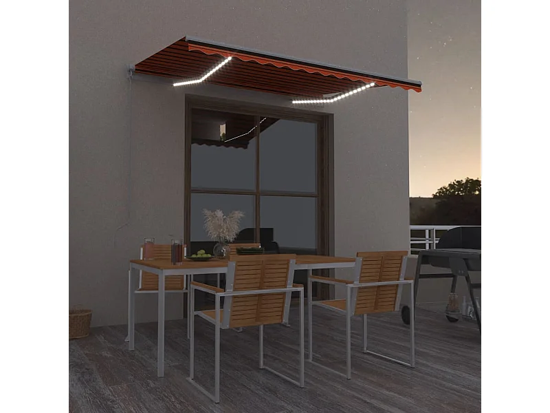 Toldo manual retráctil con LED naranja y marrón 300x250 cm ES472150