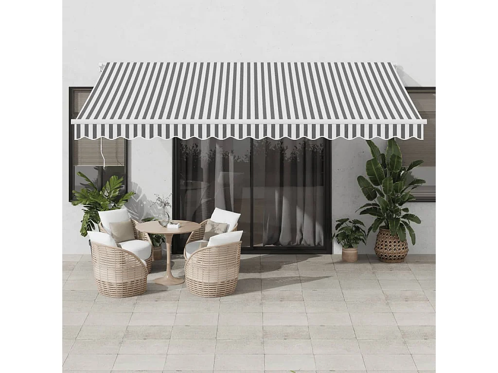 Toldo retráctil automático luz LED antracita blanco 450x350 cm ES808413