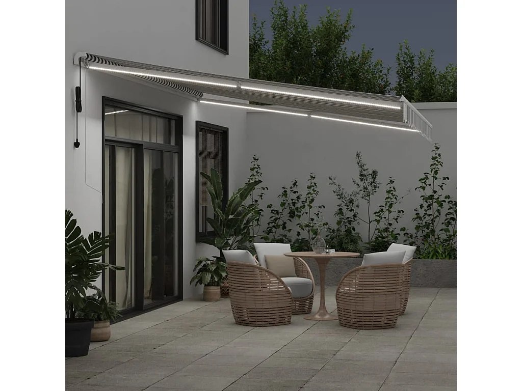 Toldo retráctil automático luz LED antracita blanco 450x350 cm ES808413