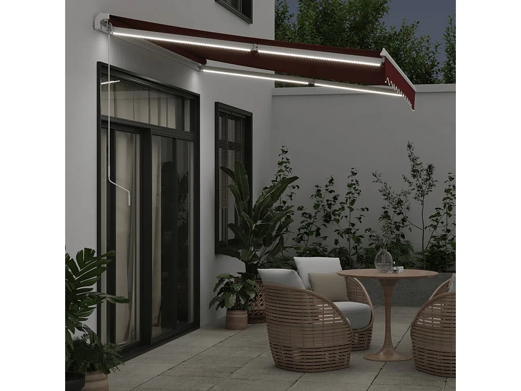 Luifel handmatig uittrekbaar met LED 300x250 cm bordeauxrood BE294475