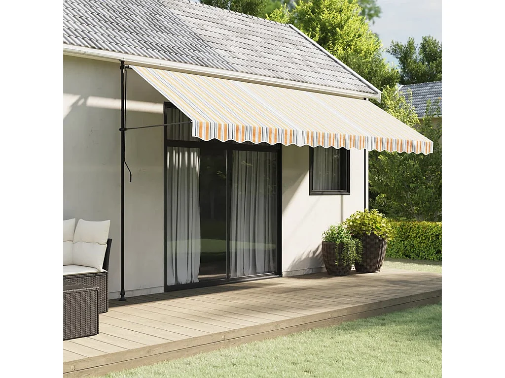 Tissu de remplacement pour auvent rayures multicolores 4,5x3 m FR45256