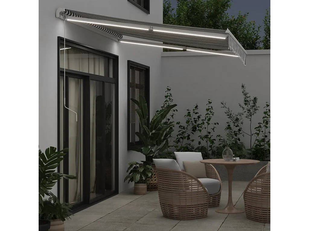 Auvent manuel rétractable avec LED anthracite blanc 300x250 cm FR91616