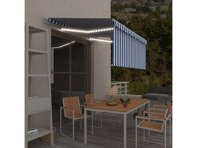Luifel handmatig uittrekbaar rolgordijn LED 3x2,5 m blauw wit BE733658