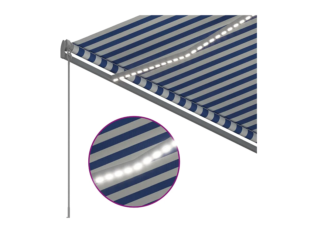 Auvent manuel rétractable avec LED 300x250 cm Bleu et blanc FR83933