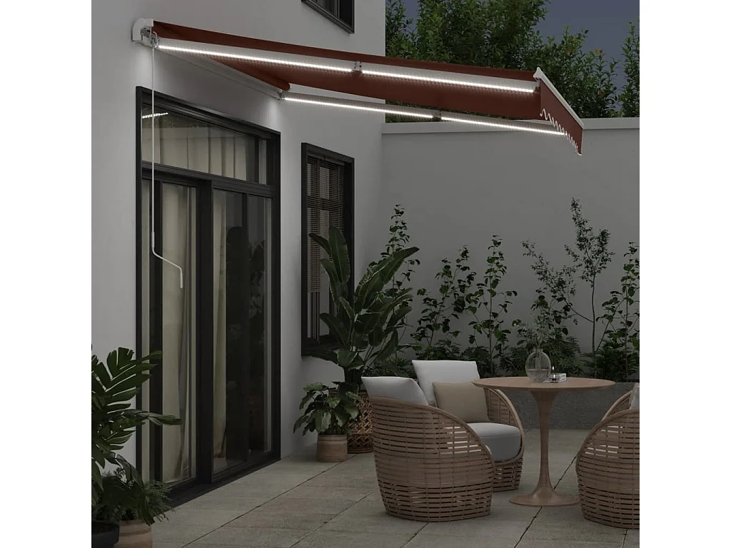 Auvent manuel rétractable avec LED marron 300x250 cm FR97723