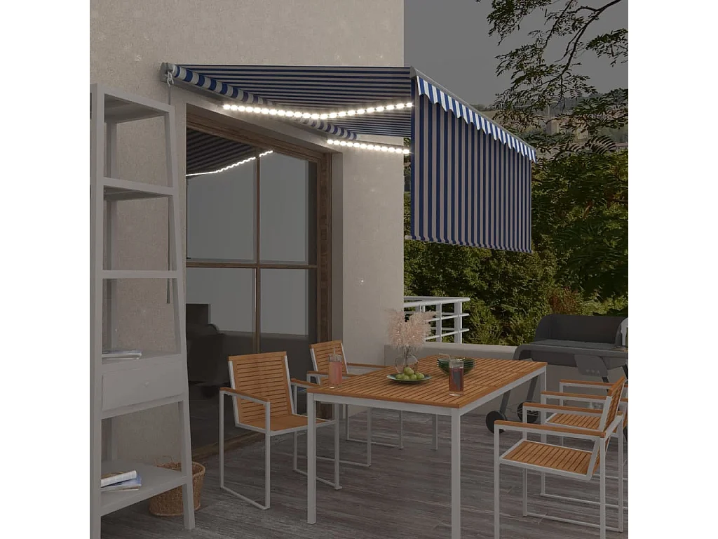 Auvent rétractable manuel avec store LED 3,5x2,5m Bleu et blanc FR49292