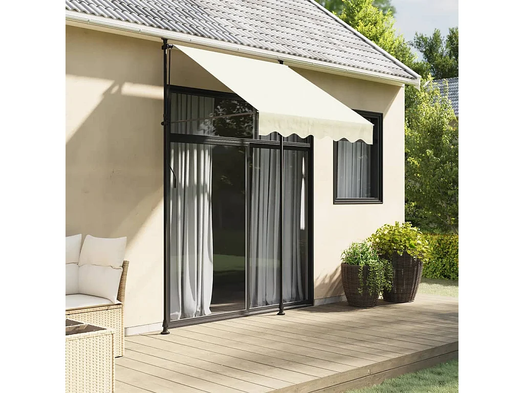 Luifel uittrekbaar 150x150 cm stof en staal crèmekleurig BE673516