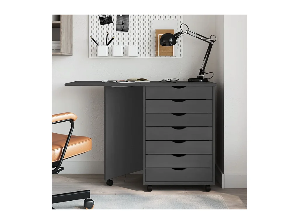 Armoire roulante avec bureau MOSS gris bois de pin solide FR36551